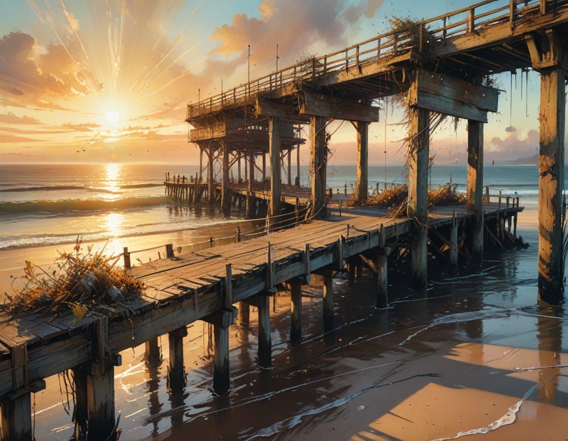 18th Century Seaside Pier in Hyperrealistic Style