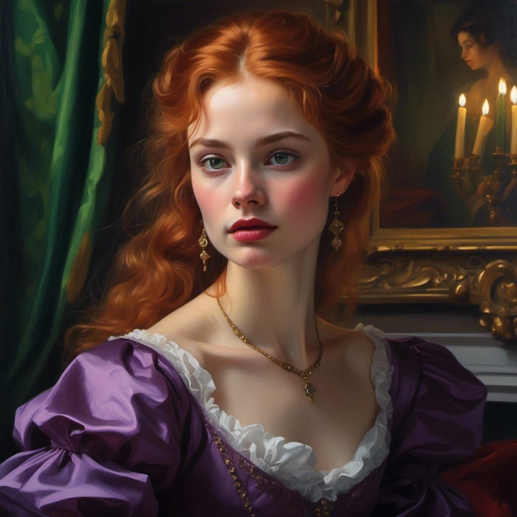 Baroque Oil Painting of a Red-Haired Woman
