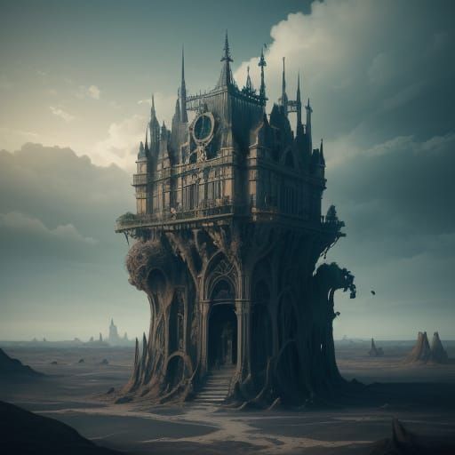 Surreal Birdcage in Desolate Dreamscape