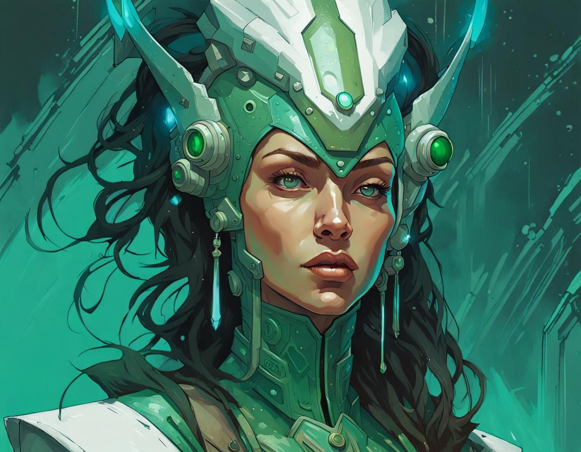 Cyberpunk Elf Priestess in Gothic Sci-Fi Style