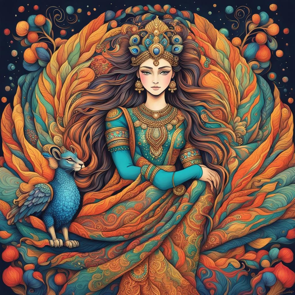 Courageous Goddess Woman: Lion, Elephant, Squirrel