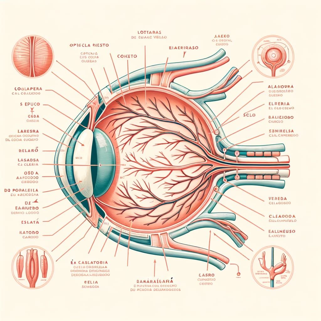 Detailed Optic Nerve Anatomy Illustration with Spanish Label...
