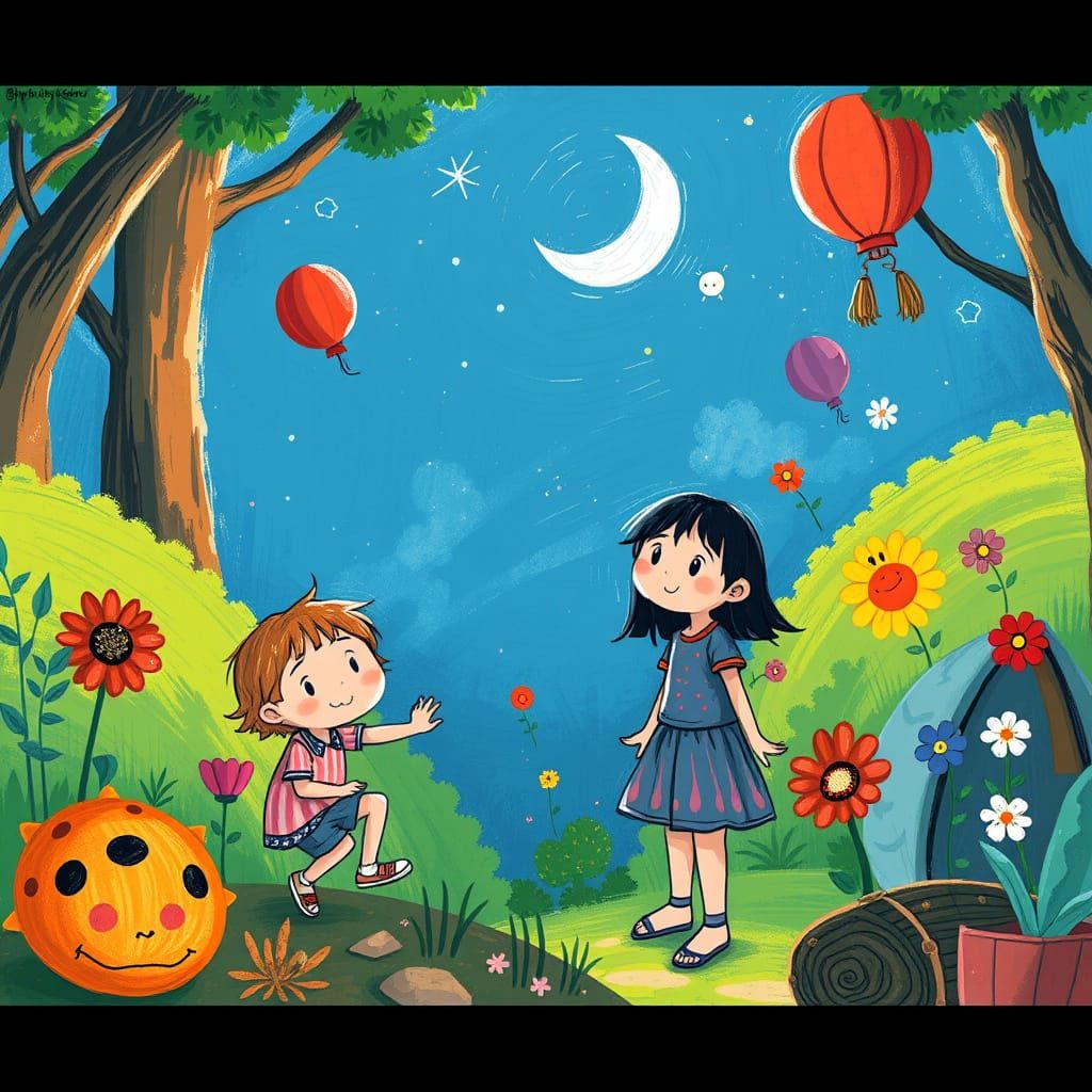 Whimsical Anime Children's Art in Vibrant Colors