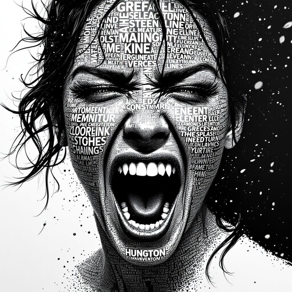 Screaming Woman in 3D Typography Art