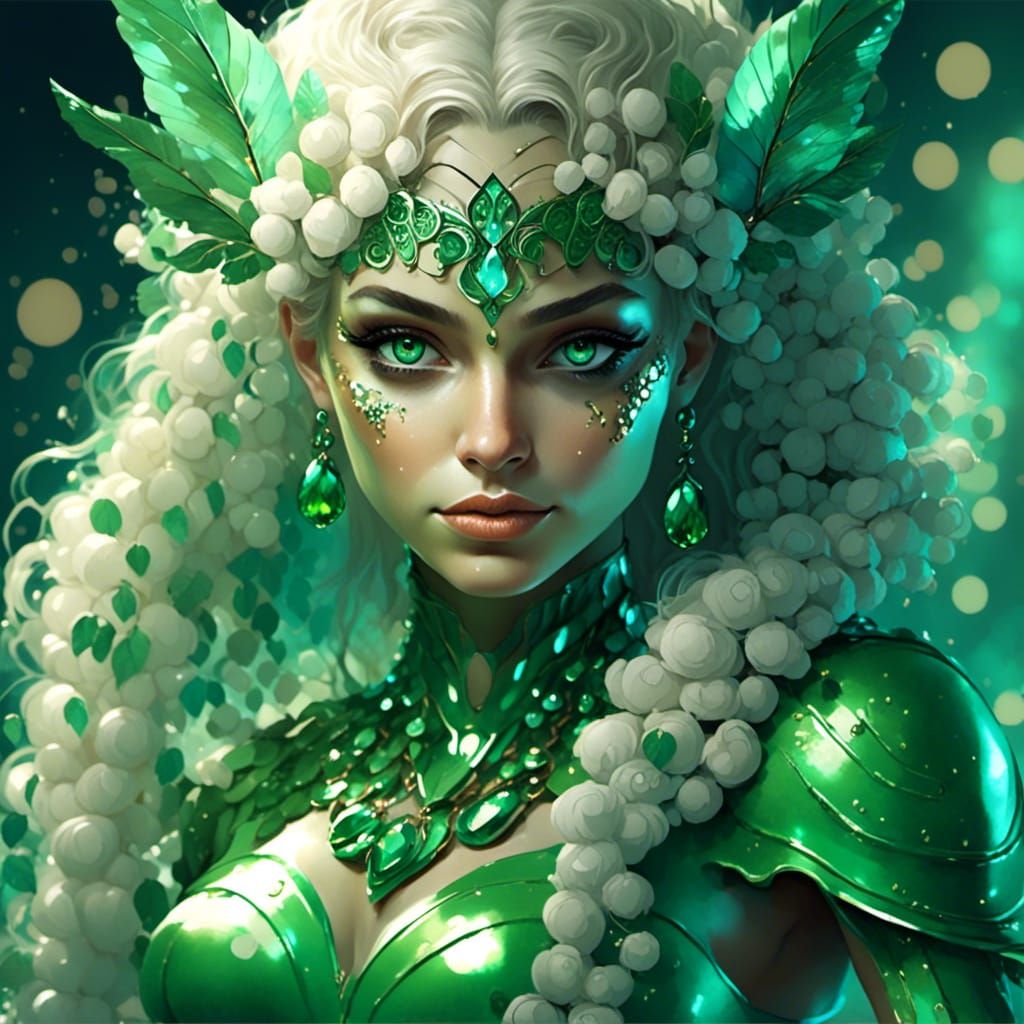 Metallic Figure with Green Hues in Watercolour Style