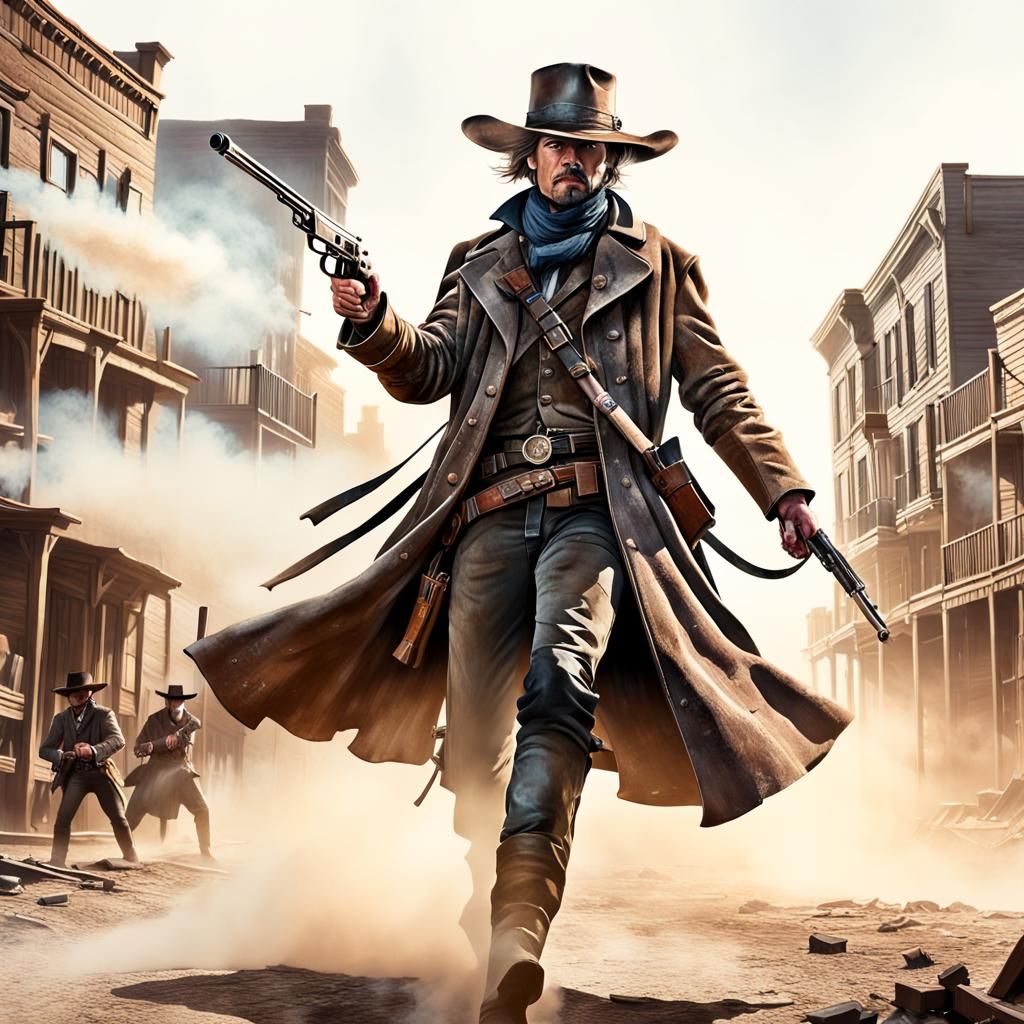 Wild West Gunslinger in Middle of Shootout