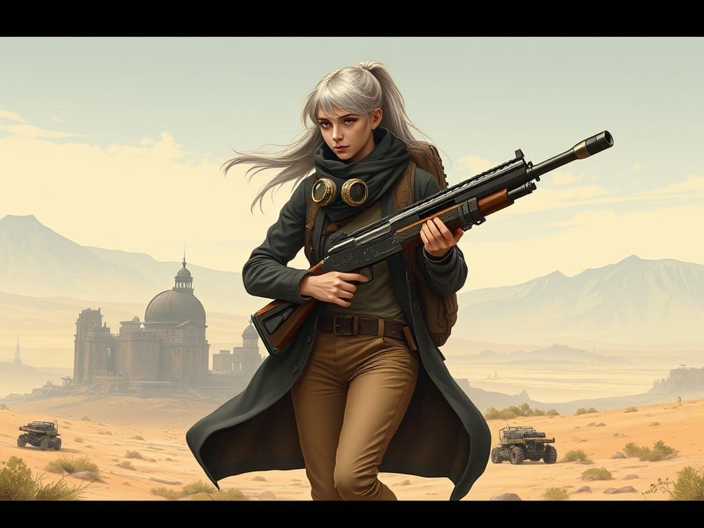 Futuristic Nomadic Warrior in Post-Apocalyptic Wasteland