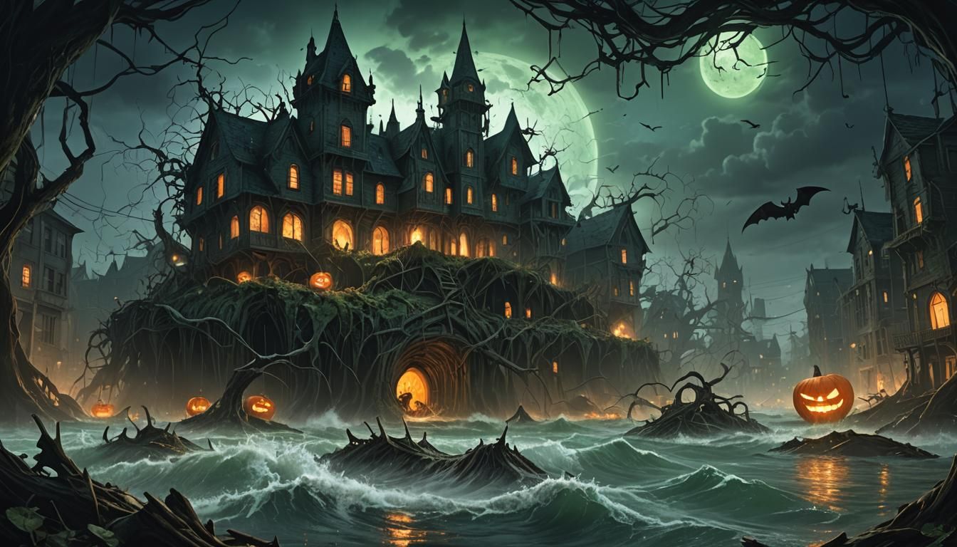 Eerie Dark Fantasy Landscape with Hurricane