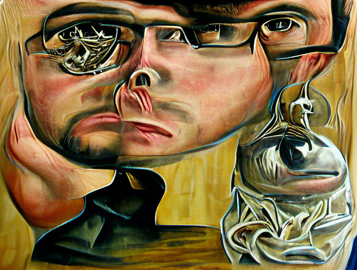 Detailed Surreal Self-Portrait Painting