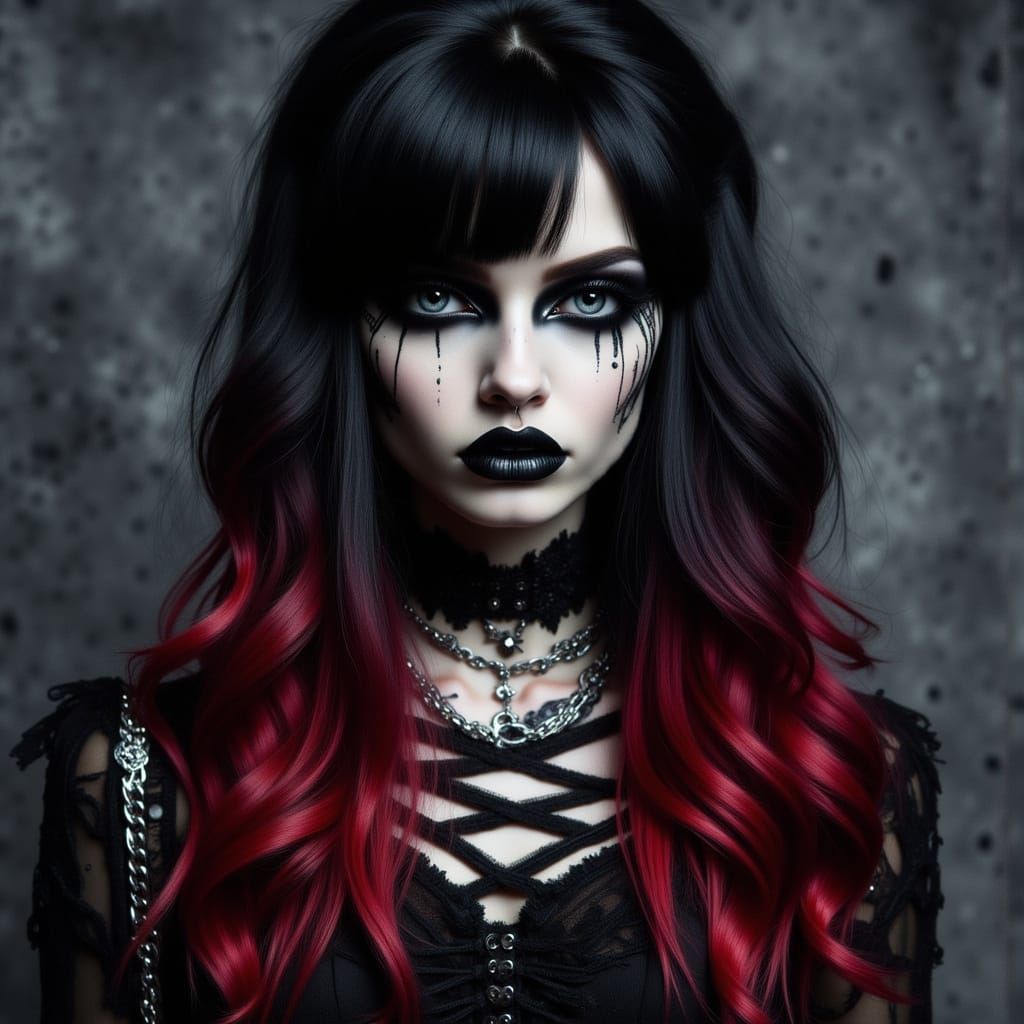 Goth Girl Portrait with Split Dye Hair