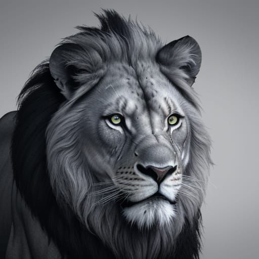 Regal Lion Tattoo Design in Hyper-Realistic Black and Grey
