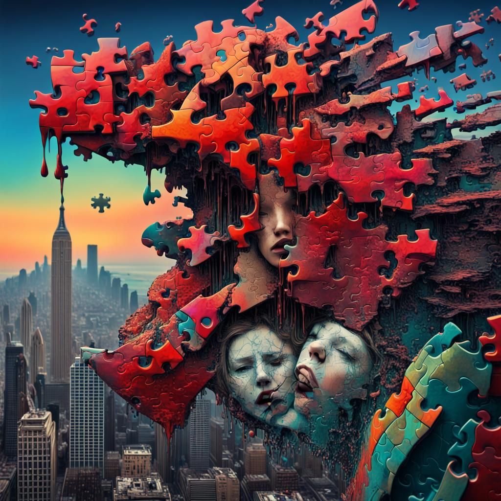 Surreal Fragmented Face in Digital Collage Style