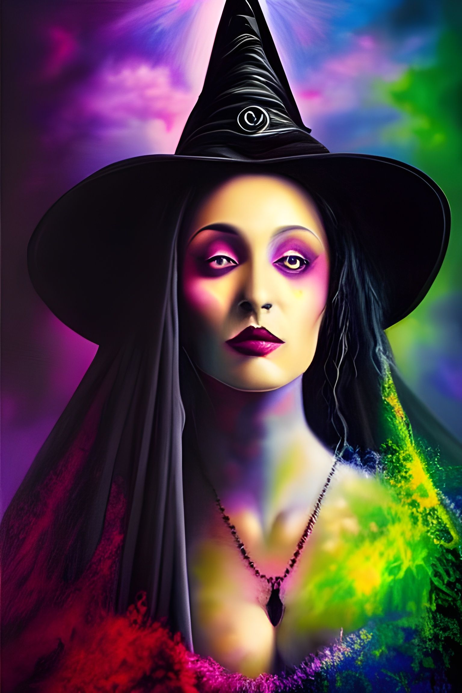 Enigmatic Witch with Raven: Hyperrealistic Matte Painting