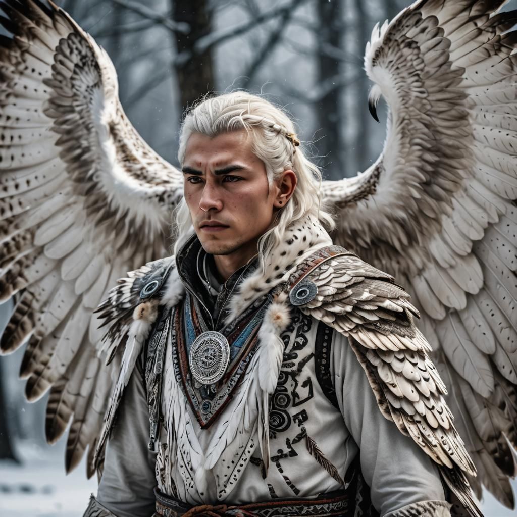 Man with Owl Wings in Hyperrealistic Style