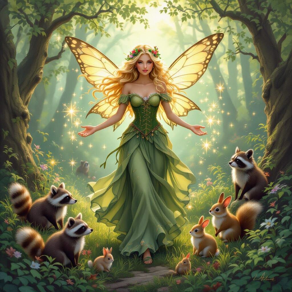 Celtic Fairy Spreading Magic in Ethereal Forest