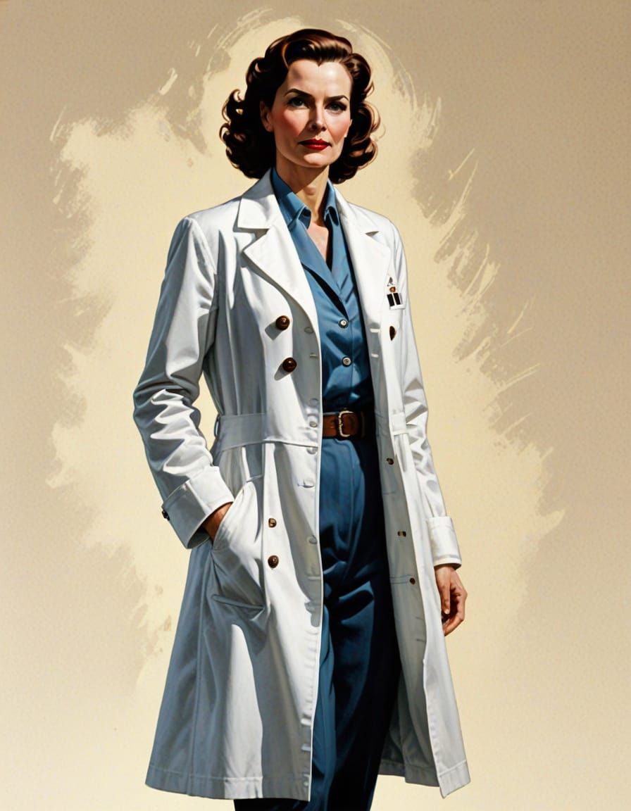 Female Doctor in 1940s France: Digital Art