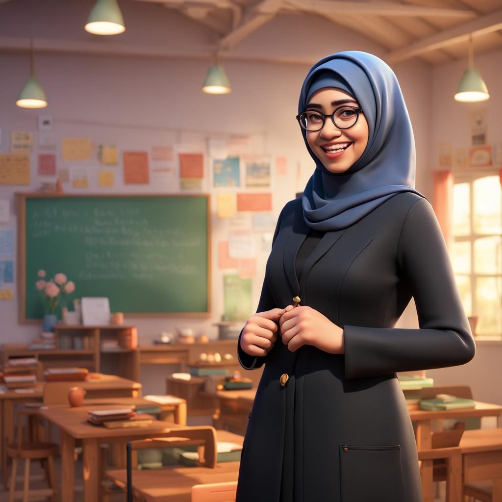 Female Teacher in Indonesian Uniform: 3D Digital Art
