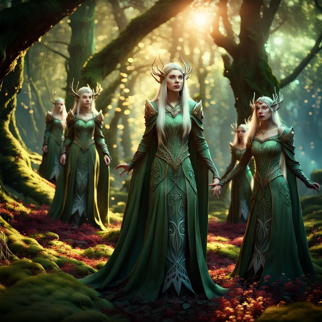 Enchanted Elves Healing Forest, Fantasy Concept Art