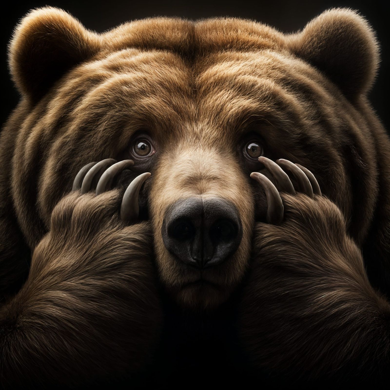 Bear Peek-a-Boo Portrait in the Dark