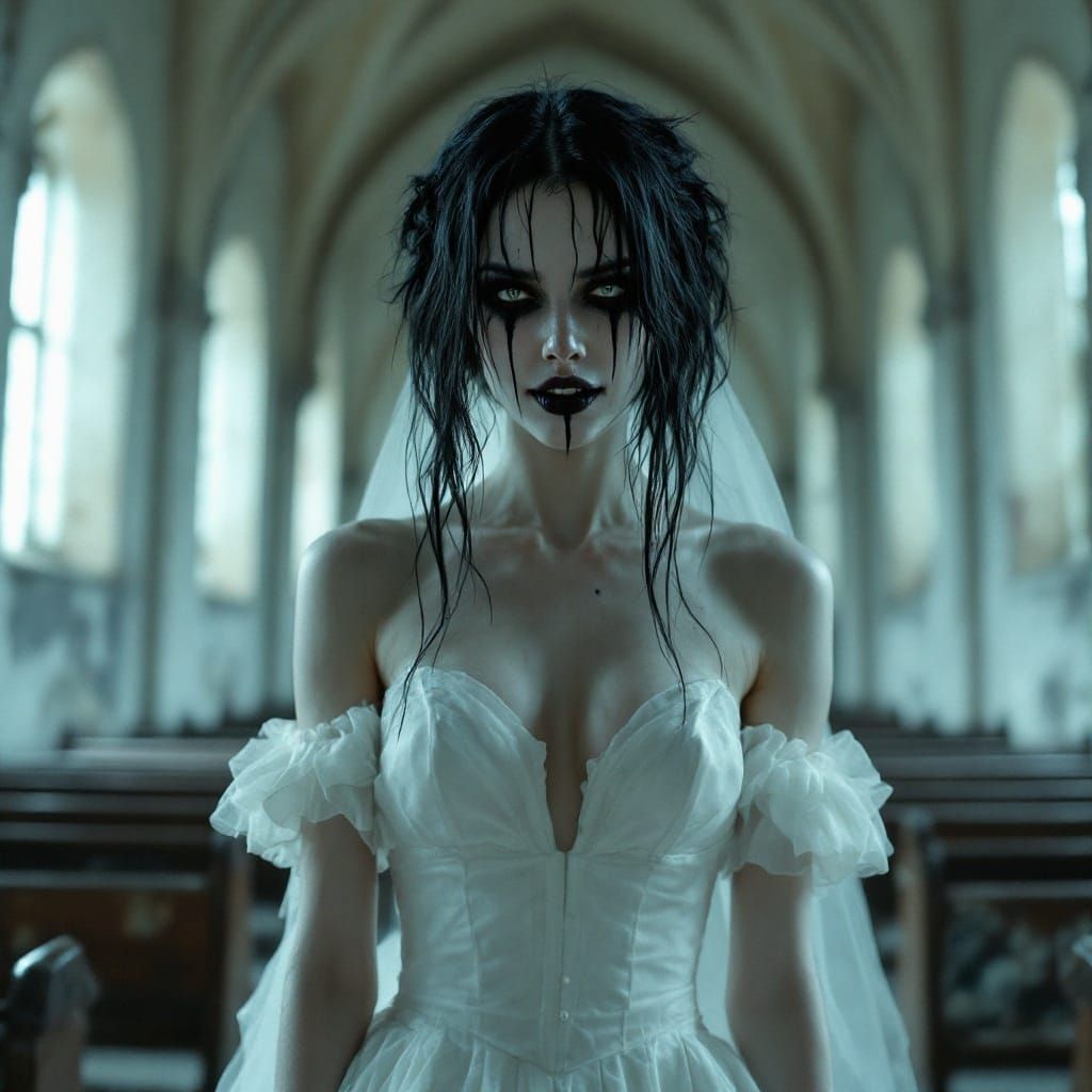 Goth Bride in Abandoned Church: A Haunting Cinematic Masterp...