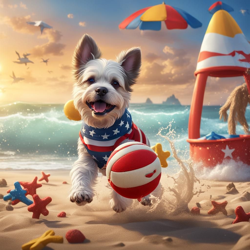 Adorable Dog at the Beach: Fantasy Concept Art