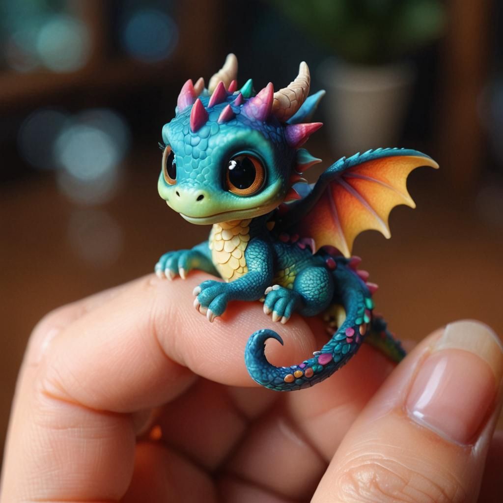 Tiny Dragon Perched on Finger in Digital Art