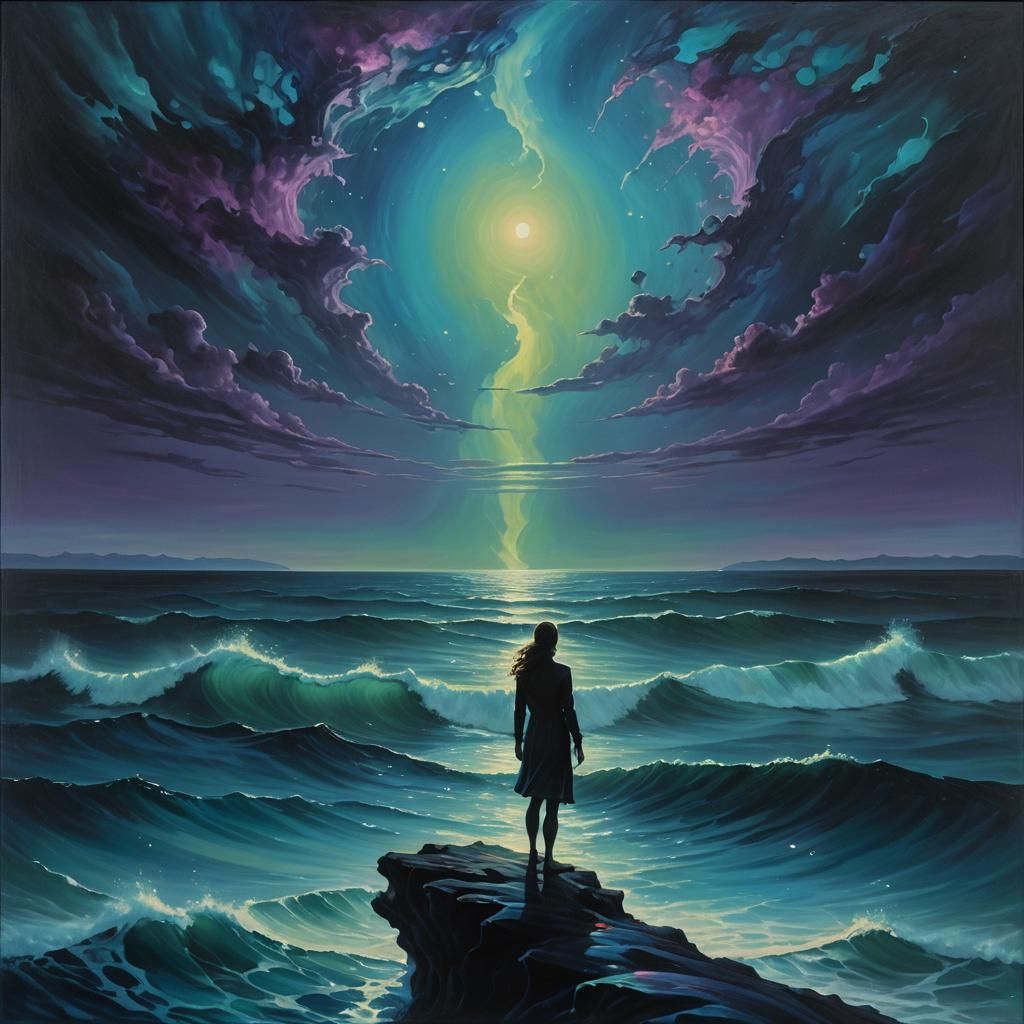 Surreal Ocean Depths in Dreamlike Oil Painting