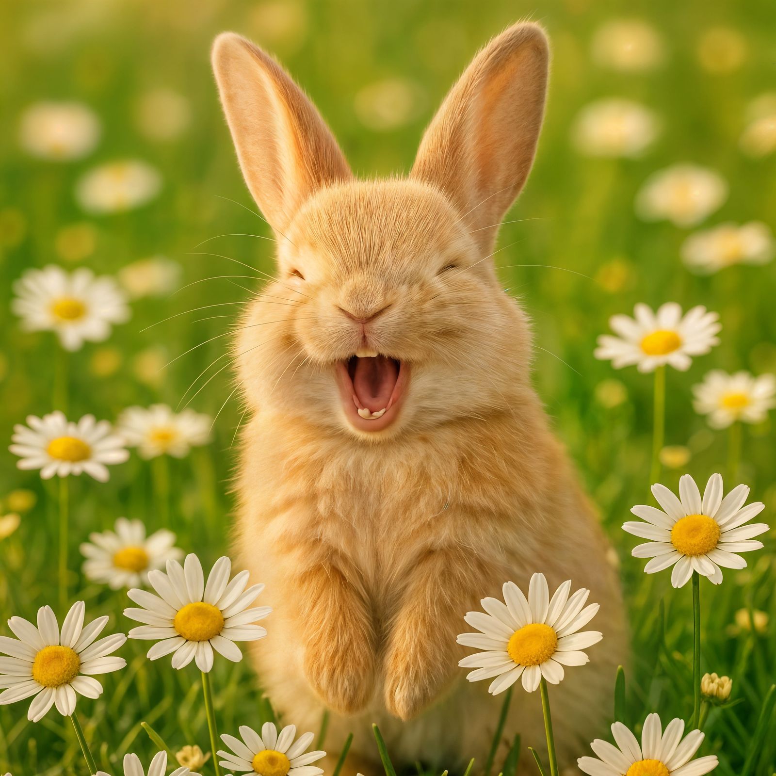 Laughing Bunny in Daisy Field