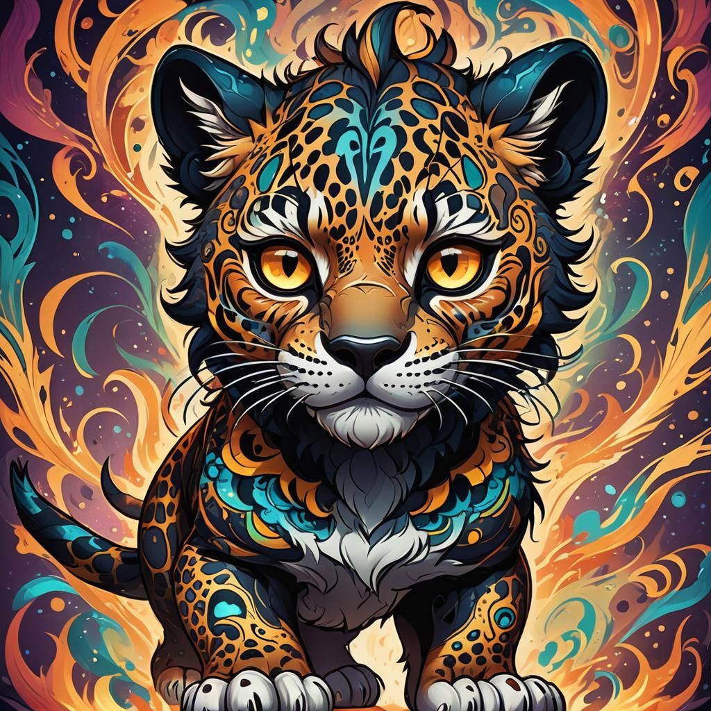 Vibrant Chibi Demonic Jaguar Anime Illustration