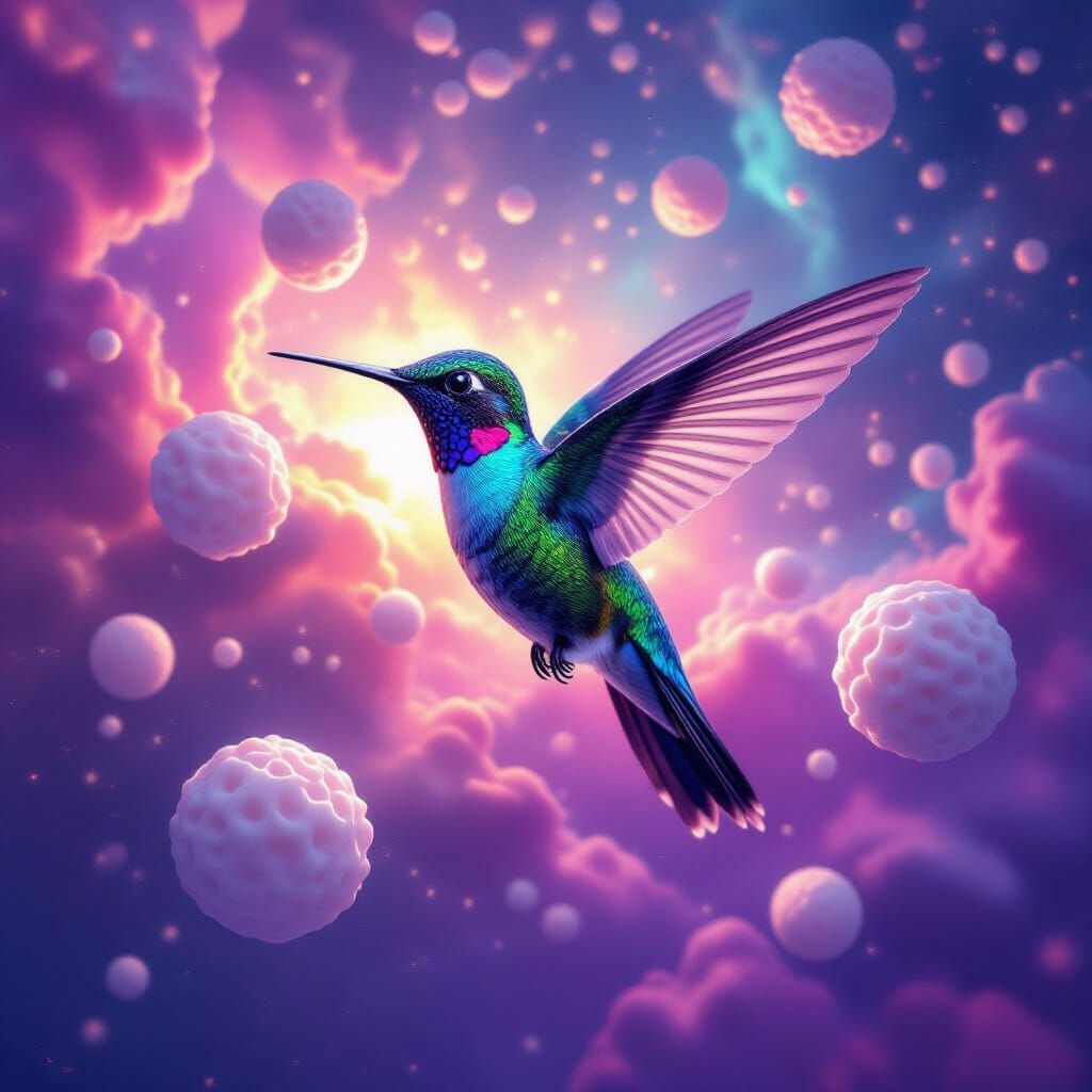 Hummingbird Soaring Through Nebula of Matzah Balls