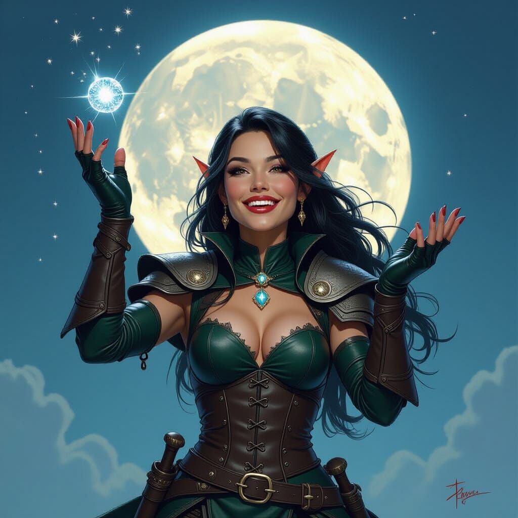 Elf Thief Mid-Heist in Fantasy Art Style