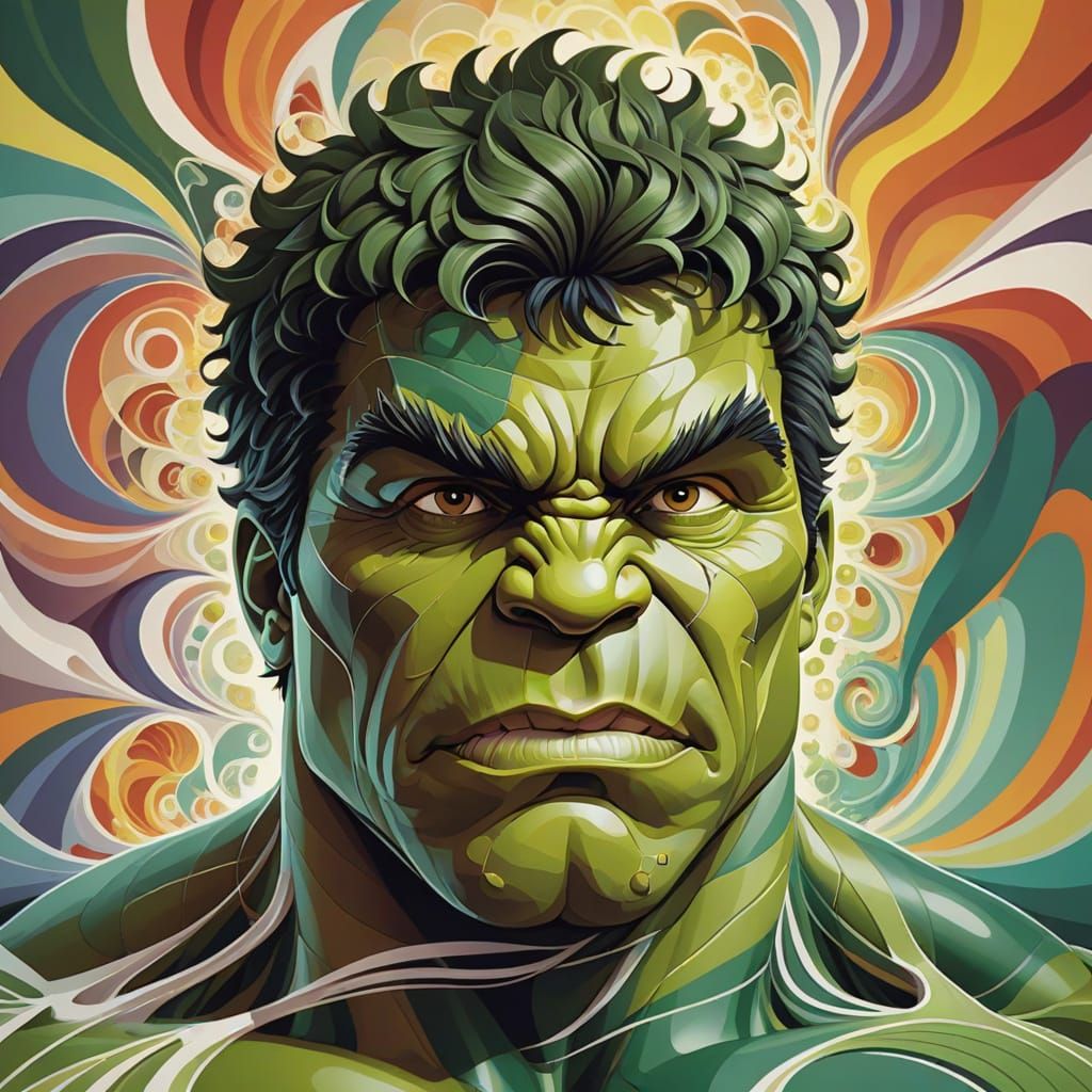 Abstract Fractal Hulk: Zentangle Gouache Vector Art