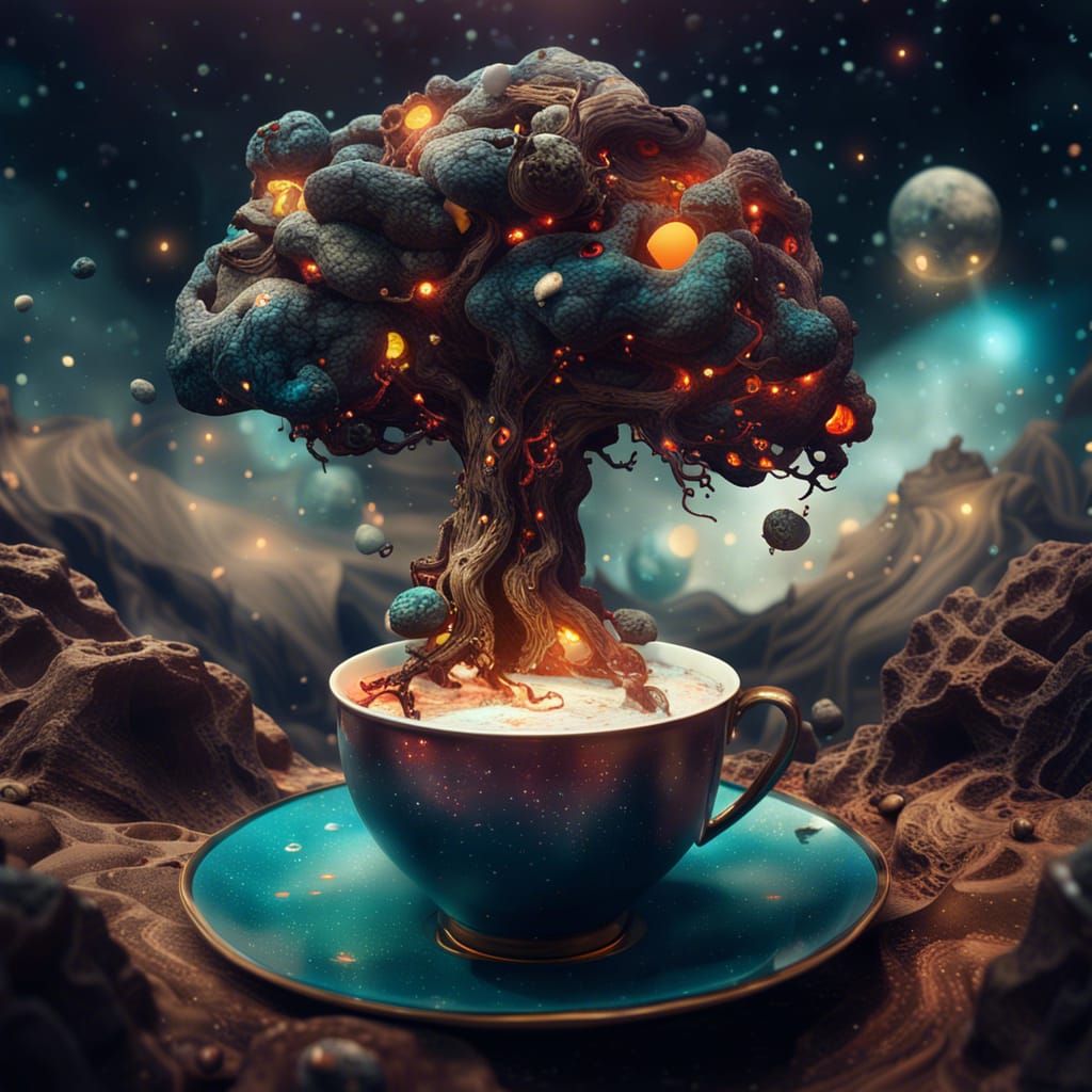 Ghibli Klimt Surreal Tea Cup Landscape