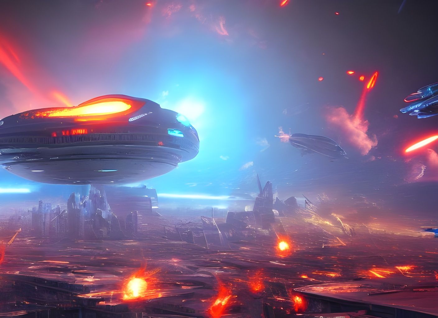 City under attack by alien ships