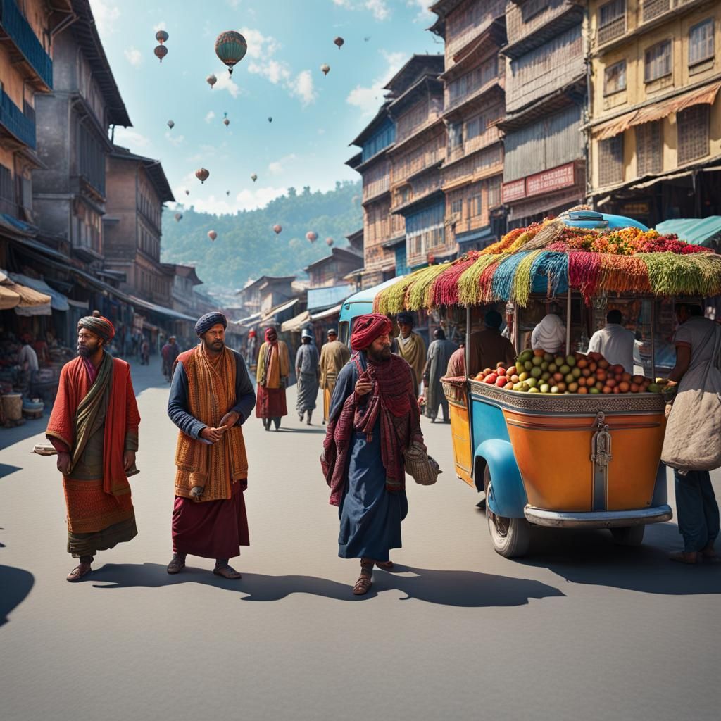 Kathmandu Market, 1970s Hyperrealistic Photo