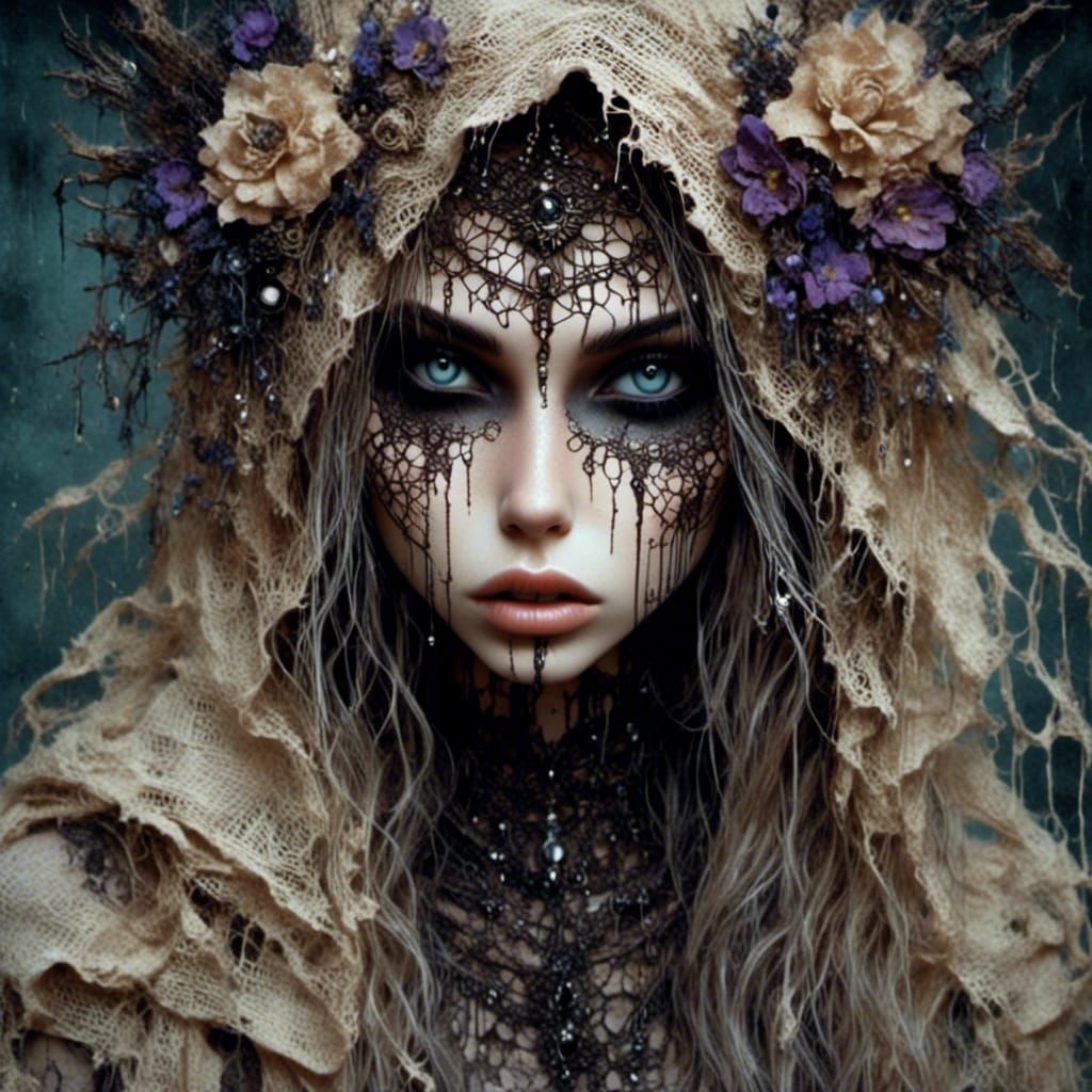 Veiled Woman with Spectral Eyes in Oil Painting Style