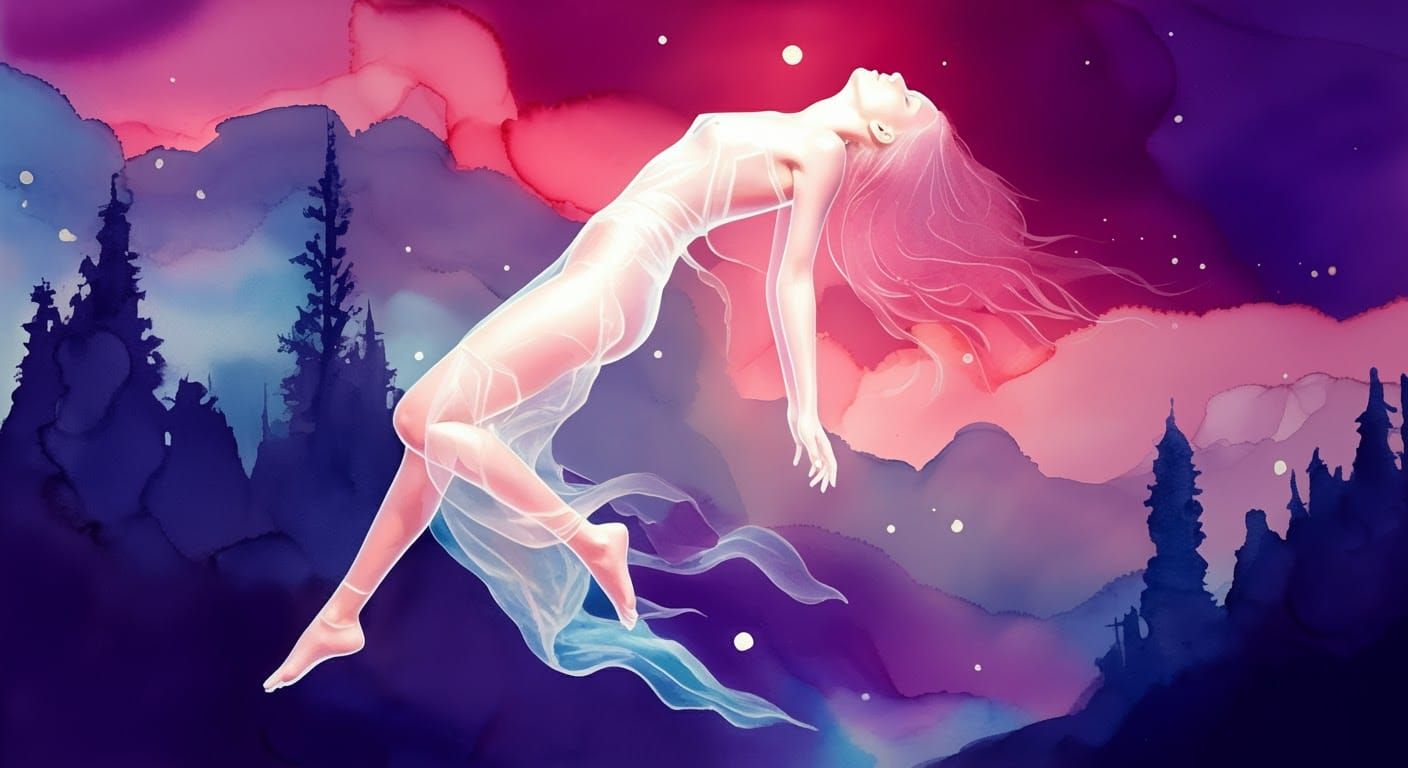 Ethereal Figure in Dreamlike Landscape
