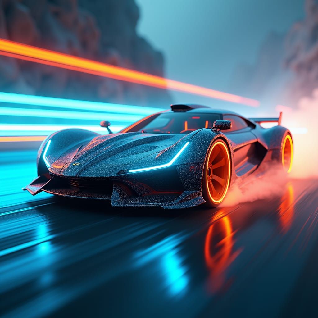 Futuristic Car in Mystical Realm, Digital Concept Art