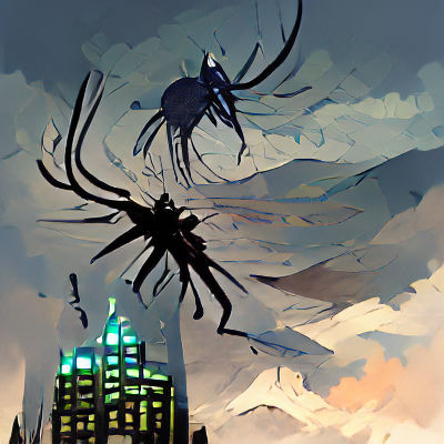 Giant Spider Over City: A Fantasy Nightmare