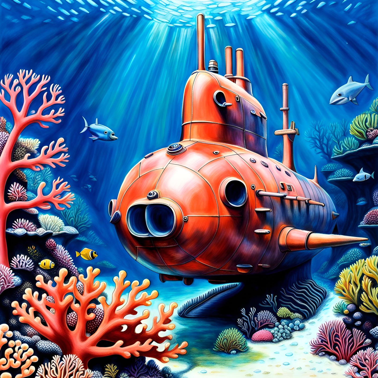 Submarine Adventure in Crayon Art Style