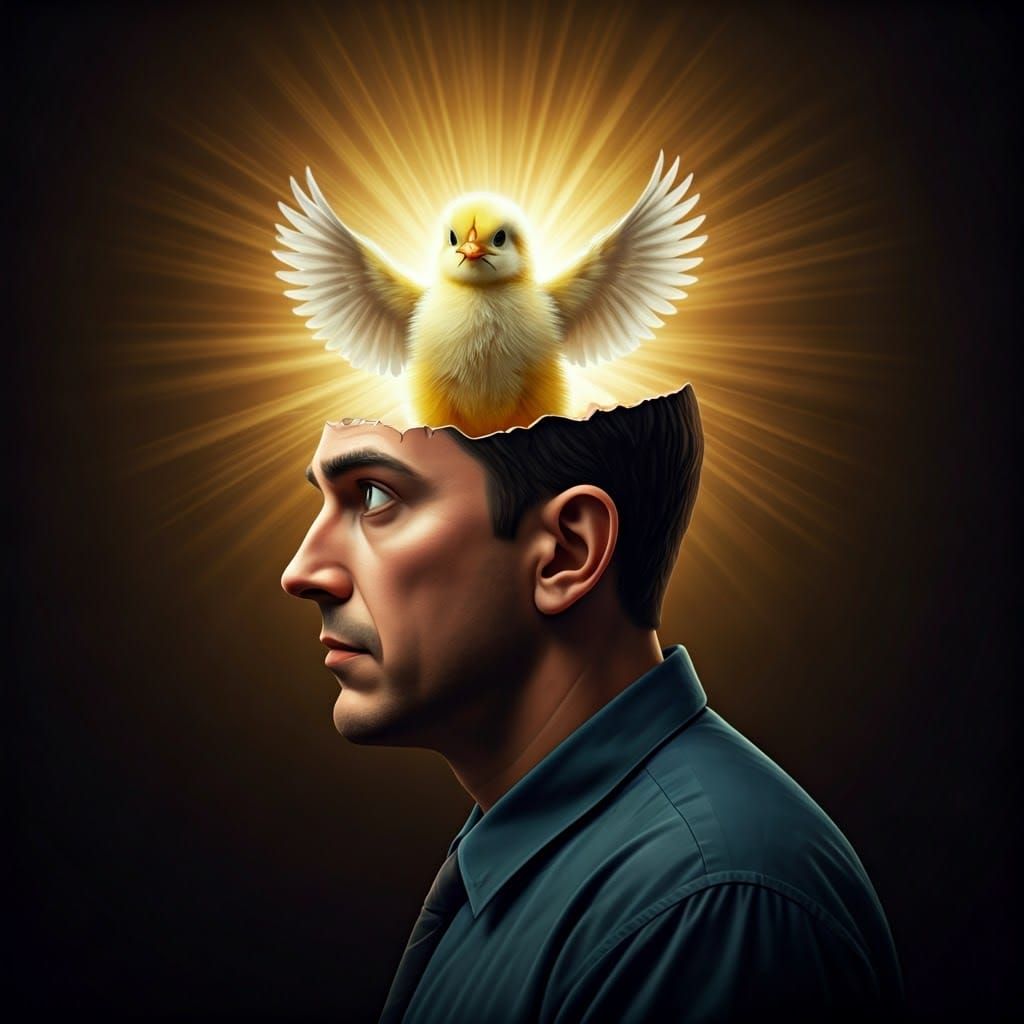 Surrealist Masterpiece: Man's Head Opens to Reveal Baby Chic...