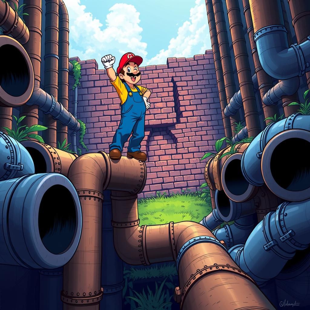 Plumber's Triumph: A Nintendo-Inspired Digital Painting