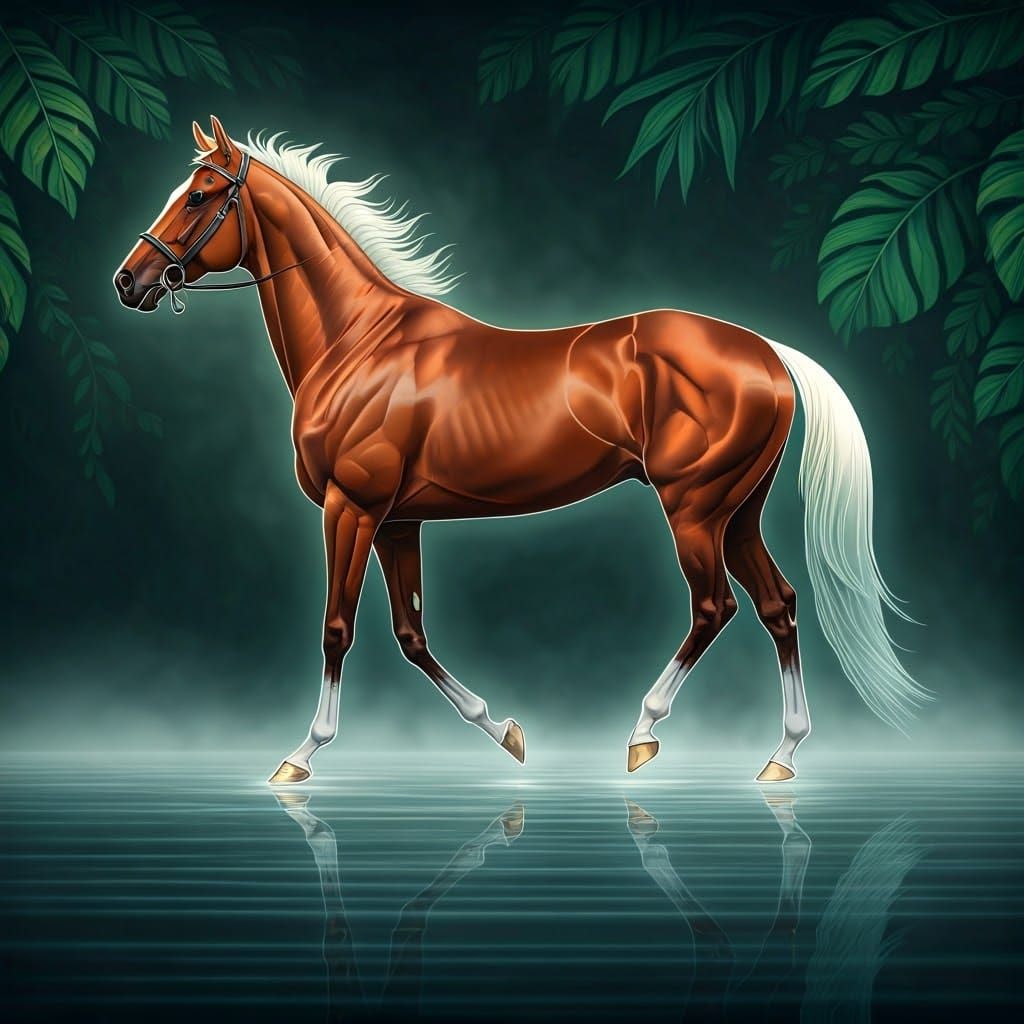 Ethereal Race Horse in Nebulous Line Art Style