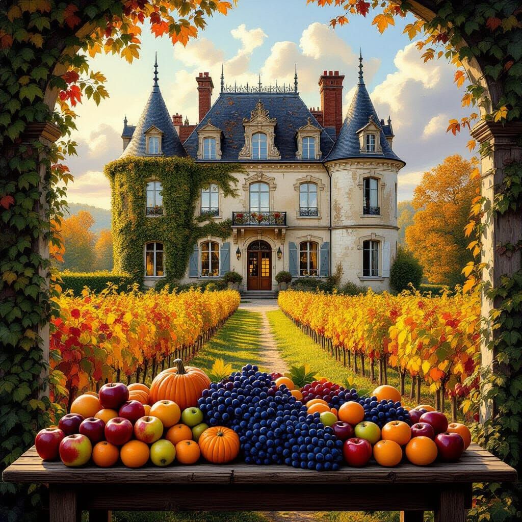 Golden Afternoon Chateau with Autumn Harvest