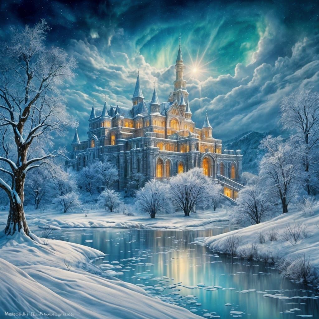 Enchanting Gothic Winter Palace with Mystical Goddesses