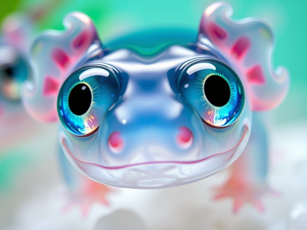 Crystal Axolotls in Iridescent Aquatic Setting