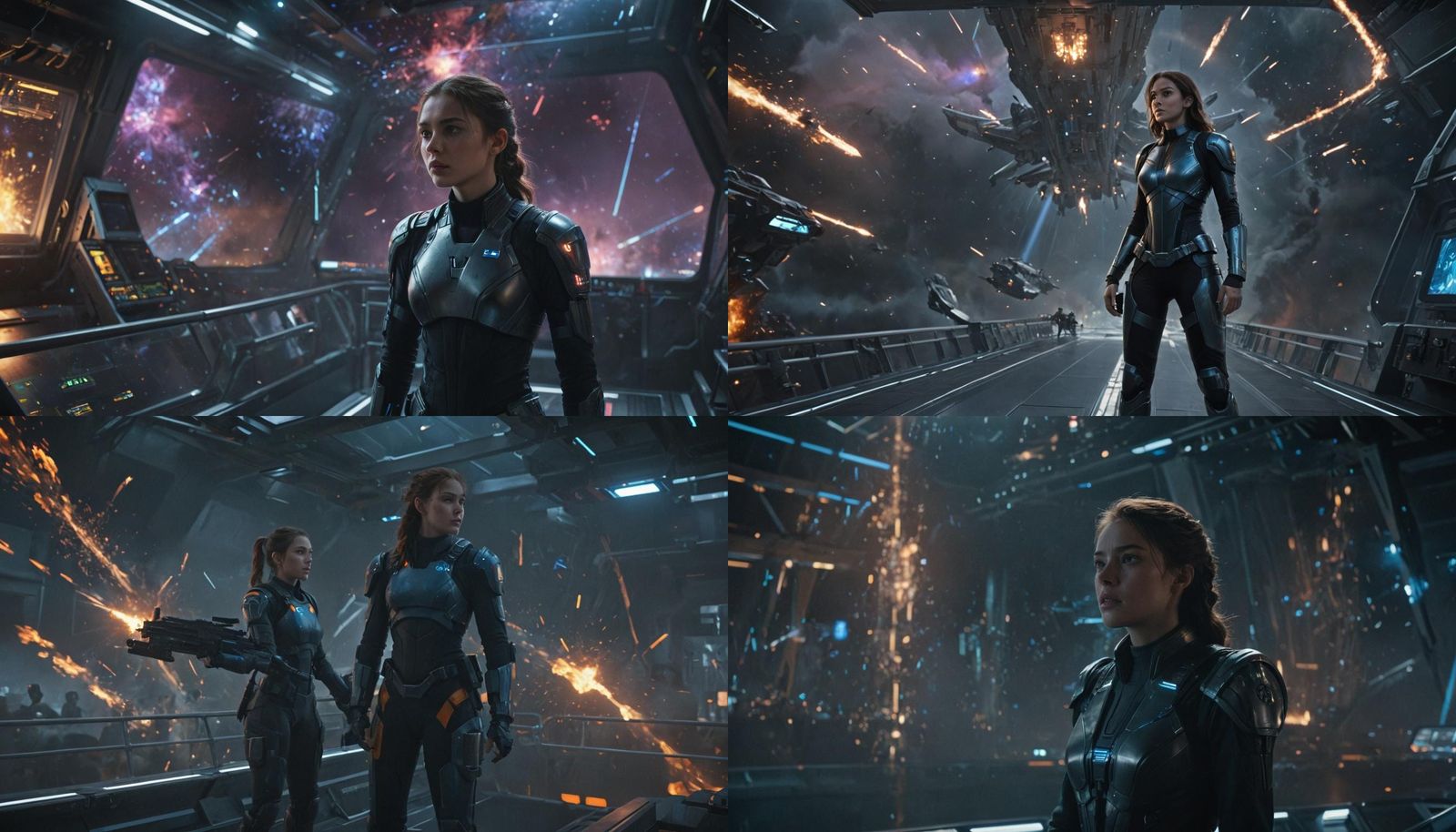 Dramatic Space Battle Scene with Captain Aria Sutherland