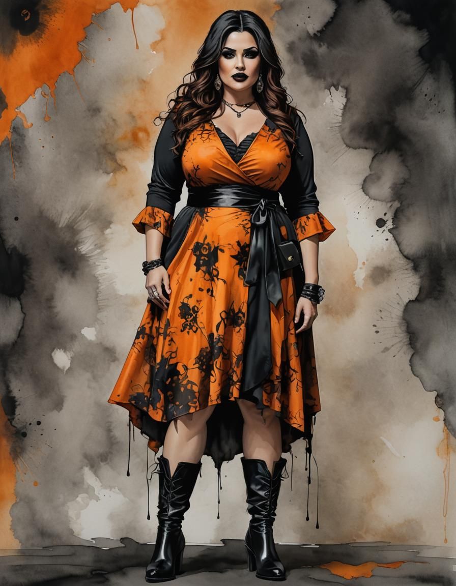 Gothic Middle Eastern Woman Portrait in Alcohol Ink Style