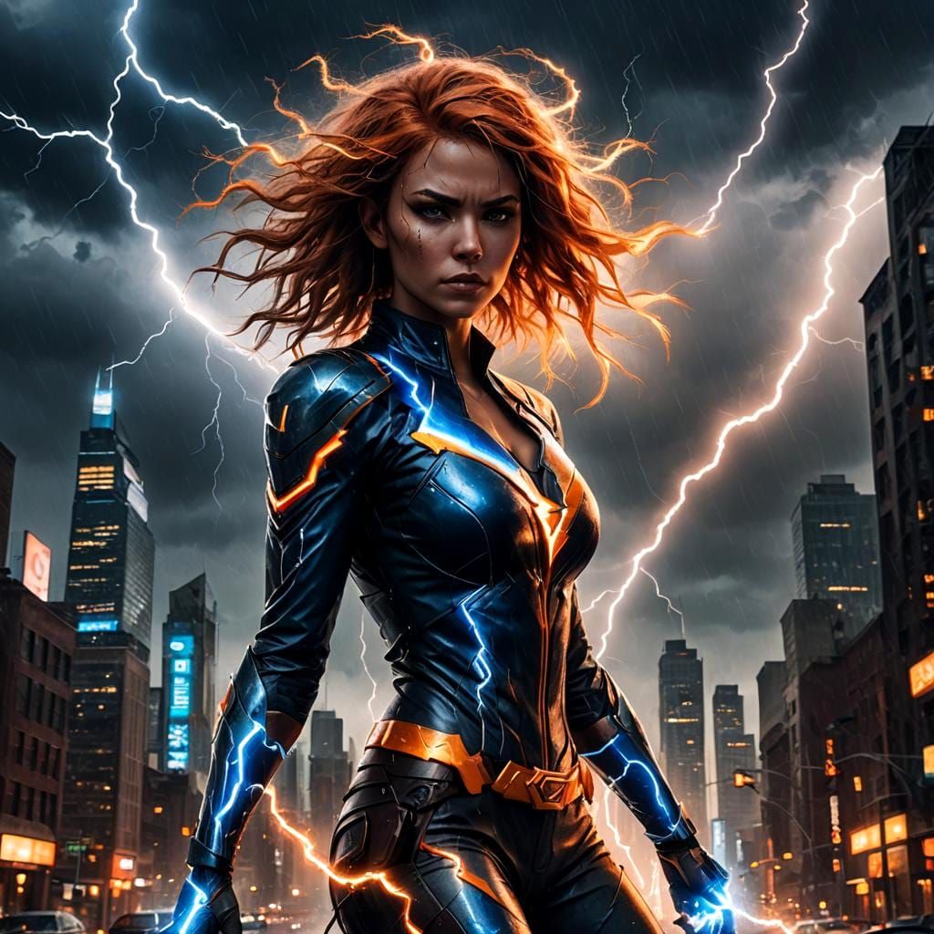 Super-lightning Girl in Detailed Digital Painting