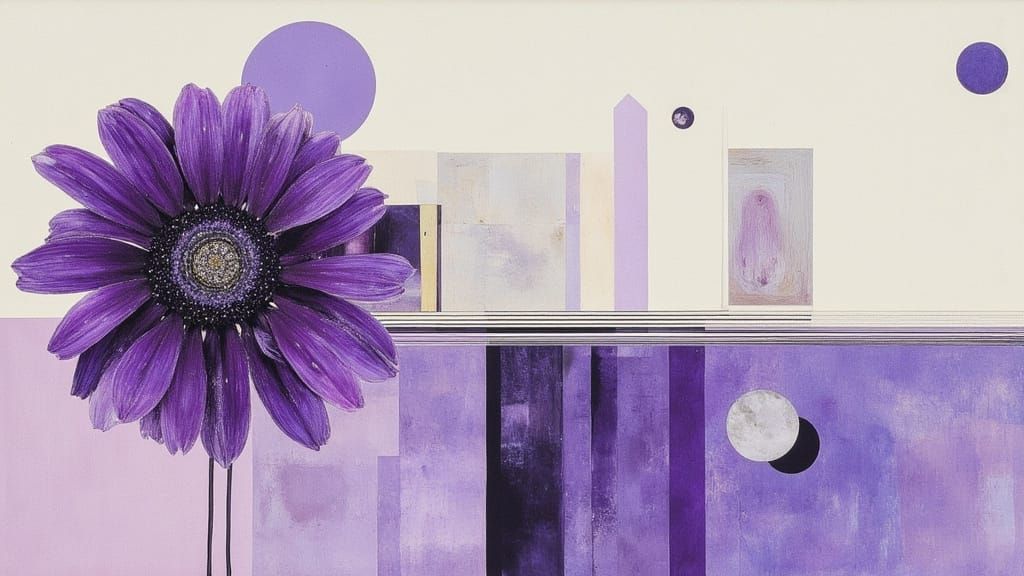 Abstract Floral Collage with Metallic Spheres